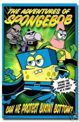 Sponge BOB Poster Can He Protect Bikini Bottom Rare NEW