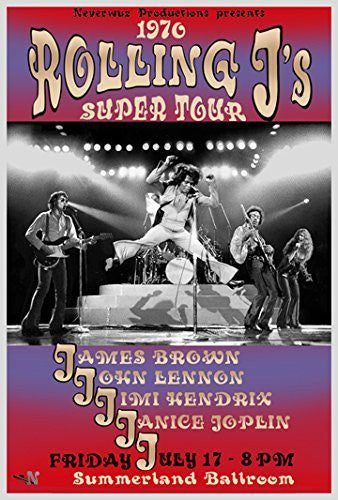 ROLLING J'S POSTER Live with James Brown - John Lennon - Jimi Hendrix - Janis Joplin RARE HOT NEW 24x36